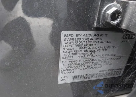 2018 Audi Q7 3.0T Premium z USA, uszkodzony, nr VIN WA1VABF77JD044228